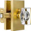 Glass Door Knobs Interior with Lock, Crystal Gold Door Knobs Privacy Door Knob for Bedroom and Bathroom Satin Brass