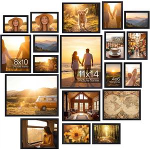 Hoikwo Multi Pack Set of Black Picture Frames, Six 4x6 Six 5x7 Four 8x10 Two 11x14 for Home Wall Display