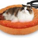 Heated Cat Beds for Indoor Cats Warming Cat Beds Super Soft Machine Washable Thermo Kitty Electric Heating Bed 19 Inches Round (Brown)