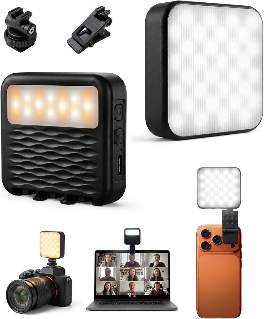 85LEDs Dual-Sided Portable Selfie Light for Dual Camera Recording, Pocket Video Light with Phone Clip & Cold Shoe Mount, 2000mAh Rechargeable for iPhone, Laptop, Vlogging, Zoom & Live Streaming