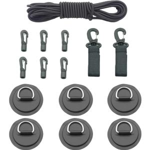 6 DRing Patch Bungee Cords 5mm 6m Elastic Cord Crafting Stretch String 6 Eagle Shock Cord Hooks 2 Kayak Paddle Holder for SUP PVC Inflatable Boat Kayak Canoe Deck Kayak Accessories Black