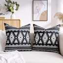 Boho Throw Pillow Covers Black 18x18 Set of 2 Square Neutral White Accent Farmhouse Pillowcase Double Sided Pattern Vintage Antique Ethnic Decor Pillow Case for Sofa, Couch, Living Room