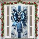 Christmas Garden Flag Blue Bow Gift Tag 71x35 Inch Double Sided Outdoor Yard Bannerfor Holiday Winter Porch Lawn Decoration Decor