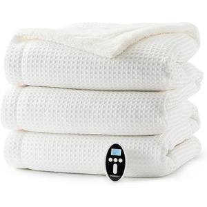 Heated Electric Blanket Throw Waffle 84"x 90" Auto Shutoff Machine Washable