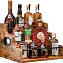 KLM Liquor Bottle Display Shelf, Coffee Syrup Rack Organizer, 3 Step Countertop Wine Rack, Mini Bar, Retro Bar Shelf Stand for Whiskey, Spirits