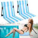 Karenhi 2 Pcs Foldable Poolside Chairs Portable Beach Chair Stripe Folding Lounge Seat with Back Support Edge of Pool Portable Flip Poolside Seat for Adult Traveling Camping Lawn (Blue and White), 1.33 ft x 1.33 ft x 0.36 ft