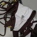 ZAFUL Women's Tassel Halter Bikini Set Metal Decor Cheeky Two Piece Swimsuit High Cut Bathing Suit (Large, 0-coffee)