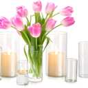 Glasseam Glass Cylinder Candle Holder Set of 12, Hurricane Candle Holders for Pillar Candles, Glass Candle Holder Hurricane Vase, Clear Vases for Centerpieces, Floating Candle Vases for Flowers Decor
