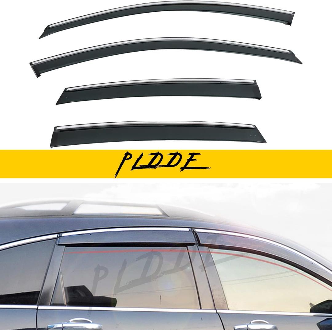 Smoke Tint with Chrome Trim Window Visors Compatible with 2007-2011 CRV CR-V Outside Mount Tape-On Style PVC Sun/Rain Guard Vent 4pcs