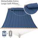 SUNCREAT Double Outdoor Hammock with Hardwood Spreader Bar, Extra Large Pillow, 475 lbs Capacity, Heavy Duty 2 Person Hammock, Blue