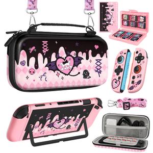 Gurgitat 6in1 Kits Accessories Bundle for Nintendo Switch 2 2025 - Cute Carrying Case, Protective Cover, Joy Con Grips, Thumb Grips, 24 Game Holder, Shoulder Strap Teens Boys Girls, Skull