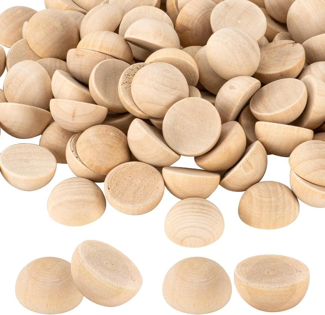 1 inch Half Wooden Balls, 250PCS Unfinished Round Wood Half Sphere Balls, 25mm Small Natural Wooden Half Split Balls for Crafts and DIY Decorative Projects