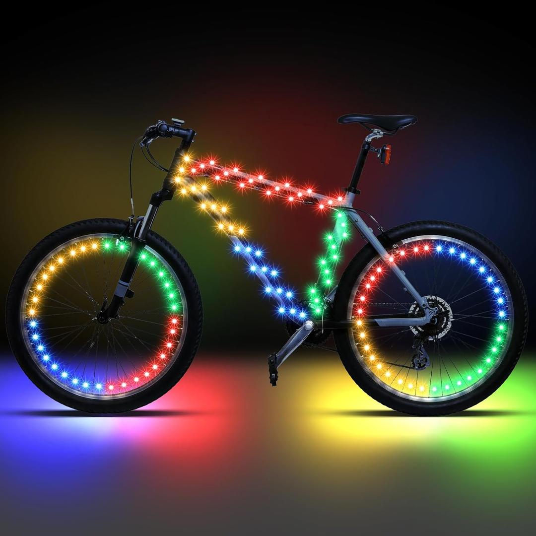 Woanger 3 Pcs LED Bike Lights for Night Riding Bicycle Frame and Wheel Lights Battery Powered Bike Accessories Gifts for Adults Riding at Night (Color Changing)