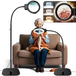 30X 10X Large Floor Magnifying Glass with Light and Stand,72 LED Flexible Gooseneck Floor Magnifying Lamp,2 in 1 Lighted Magnifiers for Close Work, Sewing, Crafts, Hobbies Black