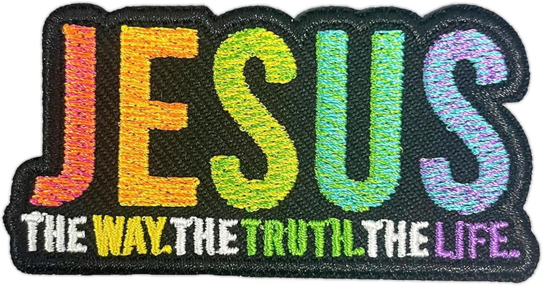 Jesus Way Truth Life 3 Inches Iron On/Sew On Embroidered Applique Patches, Bible Verse Embroidery Patches, DIY Accessories for Backpacks, Army Vests, Bags, Hats, Clothes, Gift for Christian