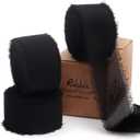 Ribbli Black Ribbon 1 Inch x 3 Rolls Total 24 Yards Handmade Fringe Chiffon Silk Ribbon for Wrapping Wedding Invitations Bridal Bouquets DIY Crafts Home Decor, Black