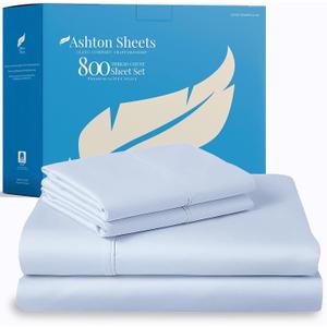 Ashton Sheets 100% Egyptian Cotton Sheets Queen Size - 800 Thread Count 4 PC Queen Sheet Set Egyptian Cotton, Sateen Luxury Sheets Queen Size, High Thread Count Sheets, 16" Deep Pocket - Light Blue