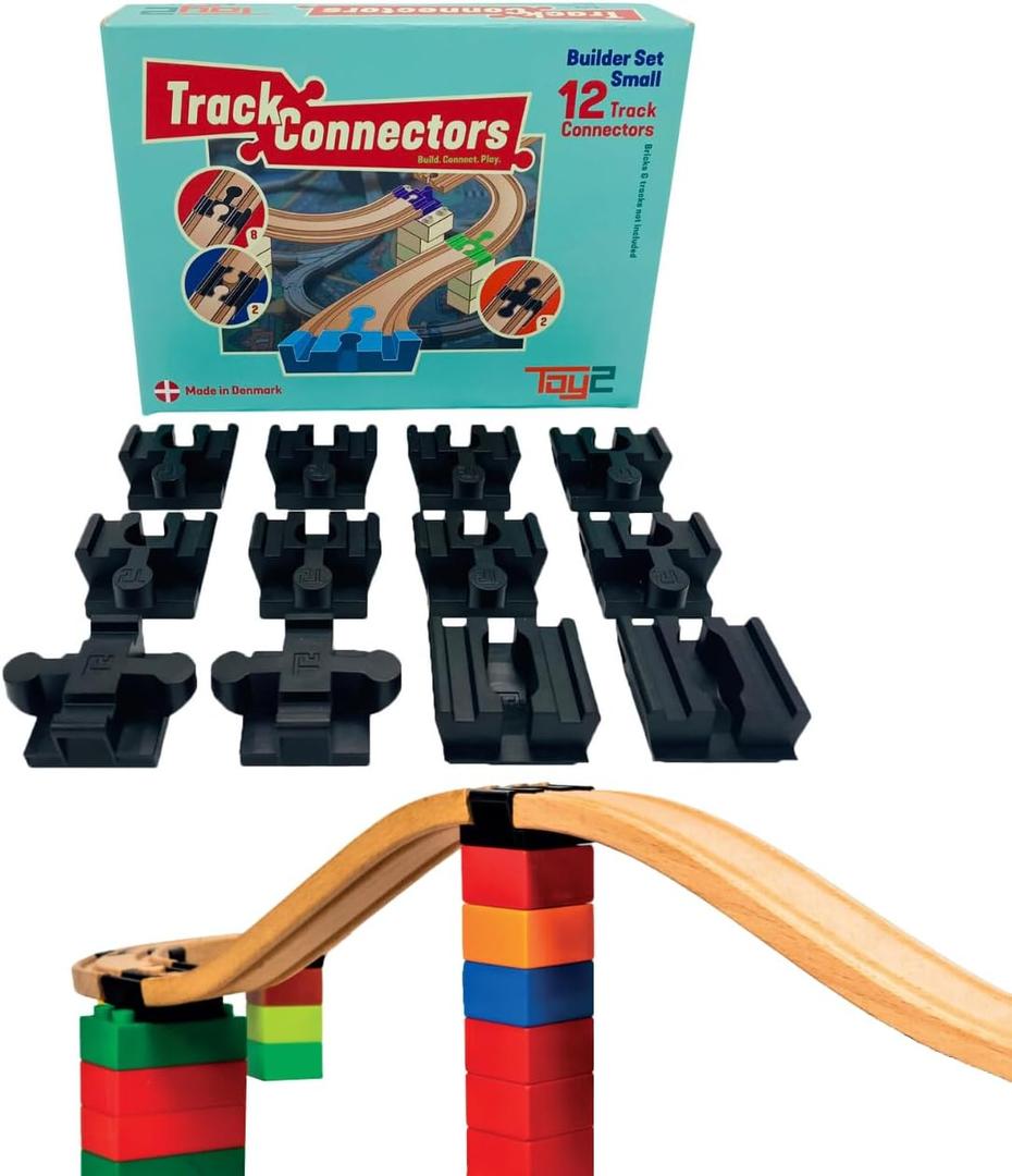 Wooden Train Track Accessories - Plastic Track Connectors for Wooden Train Track Set - Educational Fun Toys for Building Games, STEM Bins & Toy Building Sets - Toy2 Track Connectors Builder Set, Small