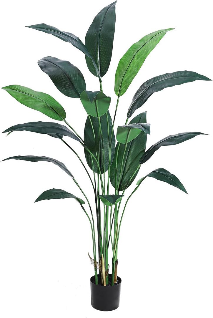 Artificial Bird of Paradise Plant 6 ft(72 in) Fake Palm Tree for Indoor Outdoor Modern Decor Faux Plants for Home Office Perfect Housewarming Gift with 17 Trunks Faux Leaves 1 Pack
