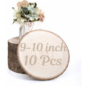 10 Pack Wood Centerpieces for Tables Natural Round Wood Slices for Rustic Wedding Decor and Table Decorations Unfinished Wooden Rounds (910 inch)