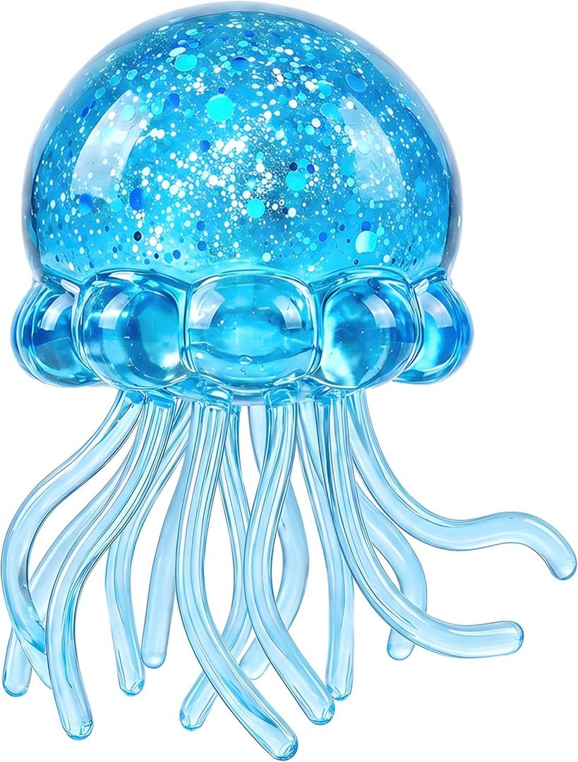 Squishy Jellyfish Design Stress Ball for Boys Girls, Ultra Soft Summer Sensory Fidget Toy for Kids Adults, Slow Rising Squeeze Toy Anxiety Relief for Autism, Party Favors, Present Fillers, Gift (Blue)