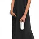 GRECERELLE 2025 Women Year-Round Casual Round Neck Loose Split Wrinkle-Free Long Maxi Vacation Dress with Pockets, Size M
