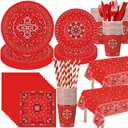 Funnymoom 452 Pcs Red Bandana Western Party Decorations for 50 Guests, Red Bandana Paper Plates Cups Napkins Tablecloth Cutlery Straws for Cowboy Cowgirl Farm Baby Shower Birthday Party Supplies