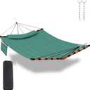 TegerDeger 12FT 2 Person Hammock Large Hammock 450LB Capacity with V Shaped Hardwood Spreader Bar & Nylon Rope for Outside, Patio, Garden, Backyard, Beach, Poolside - Lake Blue