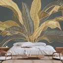 Large Banana Leaf Wallpaper on Gray Background, Art Wall murals for Bedroom, Living Room, Bathroom(Non-self-Adhesive) (127" x 77", 106)