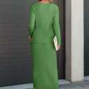 ANRABESS Women's 2 Piece Outfits Sweater Skirt Sets Casual Long Sleeve V Neck Ribbed Knit Tops Midi Dress 2025 Fall Fashion (Green, M)
