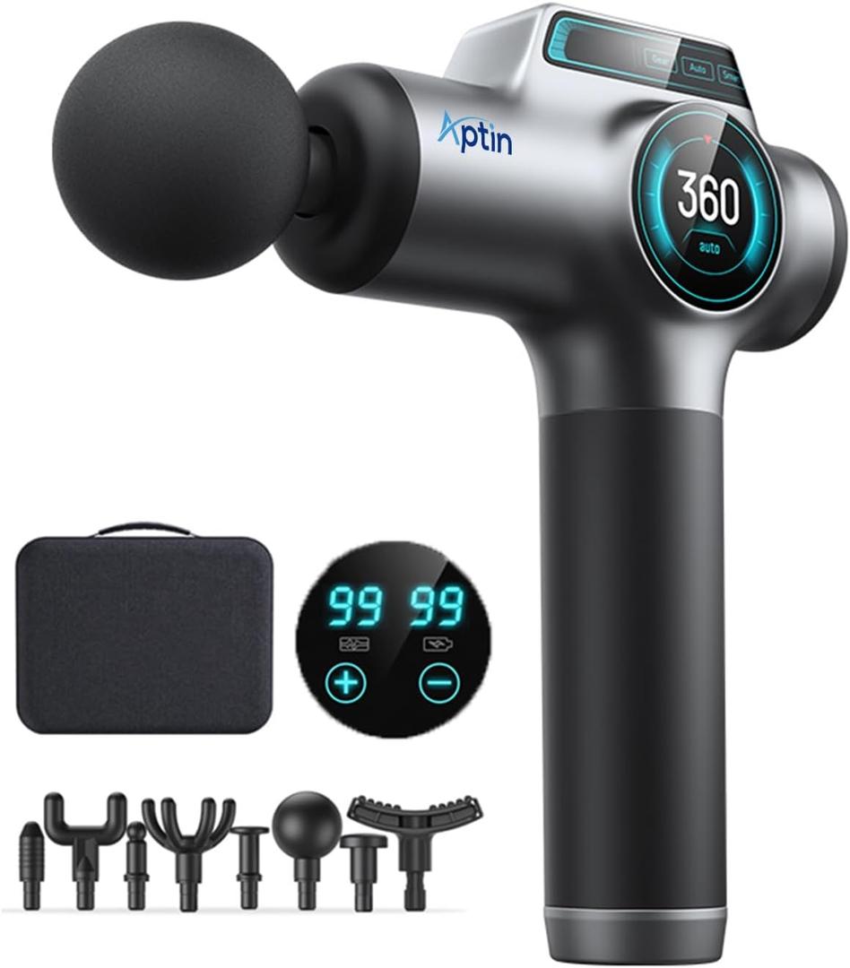 Muscle Massage Gun  99-Speed Deep Tissue Massage Gun with LCD Touchscreen, 8 Heads, Quiet Motor, Rechargeable & Carrying Case for Workout Recovery and Relaxation