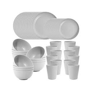 LIYH 48 Pcs Light Grey Plastic Wheat Straw Dinnerware Plates and Bowls Set,Camping Dish Set for 12, Dishwasher Safe Dinnerware Sets, Unbreakable Plates,Camping Dish Sets
