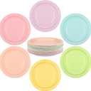 72 Pieces Pastel Rainbow Paper Plates 7 Inch Bulk Plates Disposable Round Dessert Plate Heavy Duty Solid Color Paper Plate Table Decors Party Supply for Birthday, Dinner, Wedding
