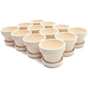 Juvale 3 Inch 12 Pack White Clay Mini Terracotta Pots with Saucers and Drainage Hole, Paintable Pottery for Succulents, Planter, Flowers, Cactus, Garden Crafts, and Wedding Decor