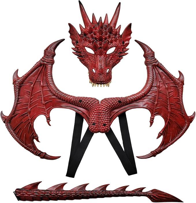 Dragon Wings Mask And Tail Set Devil Dragon Dress up Props For Halloween Cosplay Party