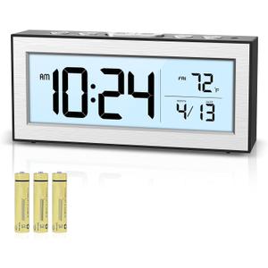 Battery Powered Alarm Clocks, Travel Alarm Clock with LCD Display, 12/24H, 5-Min Snooze, Bedside Clock with Auto Dimming Function and Working Mode, Suitable for Bedroom, Office, Travel (White)