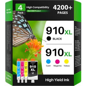 910XL Ink Cartridges for HP Printers Compatible Replacement for HP 910XL Ink Cartridges Combo Pack Work with OfficeJet Pro 8020 8025 8028 8030 8035 8010 8015 8018 8022 Printer (1BK/1C/1M/1Y, 4 Pack)