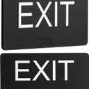 Emergency Exit Sign with Braille1 Pack, ADA Compliant Exit Sign for Office Room, Indoor and Outdoor Exit Stickers Easy Installation, Black Exit Sign Horizontal