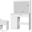 Haewon Vanity Desk with Mirror, 11 LED Lights and Power Outlet, Makeup Vanity Set with Storage Cabinet, Drawers and Chair, White Dressing Table with 3 Adjustable Light Modes for Bedroom, Medium