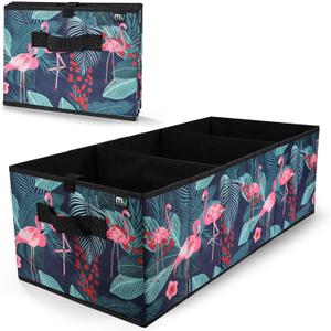 MIU COLOR Trunk Organizer, Collapsible Car Trunk Organizer, Non-Slip Bottom, Storage Organizer for SUV, Sedans, Van, Jeep, Grocery, Large 3 Compartments Car Organizer for Women, Flamingo, 32"x13"x10"