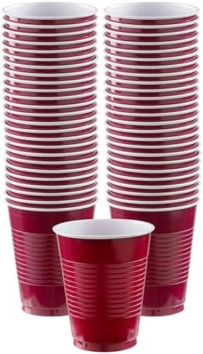 Amscan Premium Berry Red Plastic Cups (18 oz) 50 Count - Stackable, Heavy-Duty & Eco-Friendly Party Drinkware, Vibrant Color & Ultimate Durability