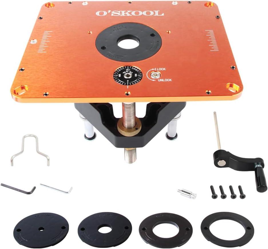 O'SKOOL Router Lift Systems for 4.2" Diameter Motors, 9-1/4'' x 11-3/4'' Plate 5-Piece Insert Ring Kit, RTS013