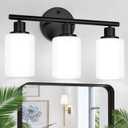 3-Light Bathroom Light Fixtures, Black Modern Vanity Lights with Milky White Frosted Glass Shades, Bathroom Wall Lamp for Mirror Kitchen Living Room Hallway Cabinet Porch