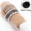 Winter Warm Mittens for Women Men - Soft Faux Cashmere Mittens Elastic Cuff Fashionable Stretchy Knit Gloves Cold Weather (Khaki Snowflake)