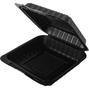 Hinged Take-Out Containers 9″ x 9″ BPA Free, Clamshell To Go Boxes Recyclable, Microwave & Freezer Safe Food Storage Boxes for Restaurants, Catering - Cake Slice Container - Black