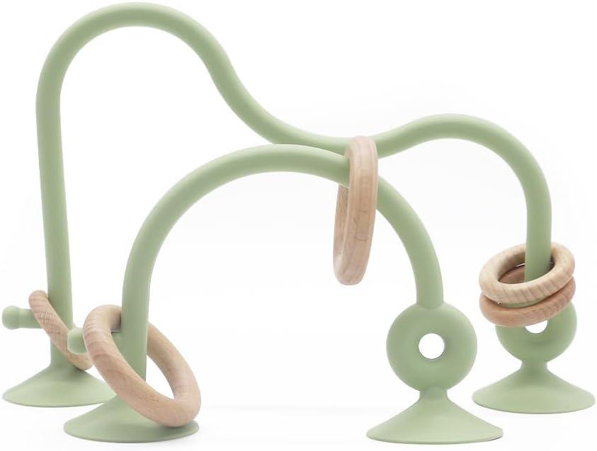 Montessori Toys for Babies 0-6 Months, High Chair Toys with Suction Cups for Babies, Suction Cup Toys for Toddlers 1-3, Kids Baby Sensory Toys, Silicone Baby Teething Toys for 6-12 Months (Olive)