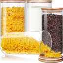 Large Glass Flour and Sugar Containers 180oz x2 & 93oz x2 [Set of 4], Glass Food Storage Containers with Bamboo Lids, Glass Jar with Airtight Lid for Spaghetti Pasta,Rice,Cereal,Coffee, Oat 