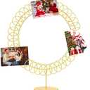 MorningRo Metal Christmas Card Holder Wreath Xmas Card Display Spiral Photo Holder Decorative Tabletop Photo Rack Spiral Wreath for Holiday Party Picture Table Gift(Gold,Round)