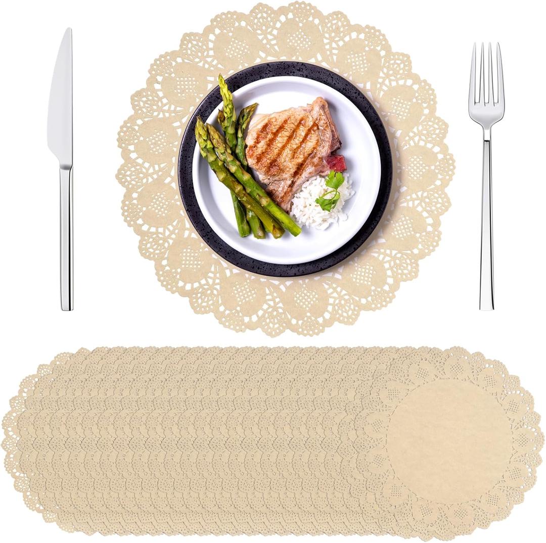 100pcs Paper Doilies Round Brown Paper Doilies 13.5inch Doilie for Dessert Trays Dollies Lace Papers for Tables Round Paper Placemats for Dining Tables Decorative Paper Placemats Cakes Desserts