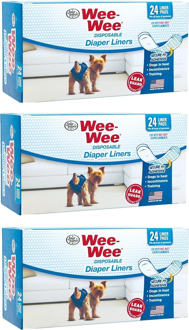(3 Pack) Four Paws Wee-Wee Dog Diaper Garment Pads, 24 Per Pack